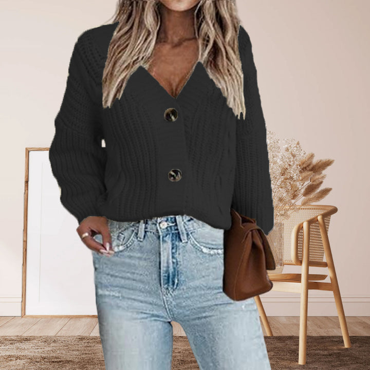 Damen Modischer Strickcardigan mit großen Knöpfen und lässigem Schnitt Drune