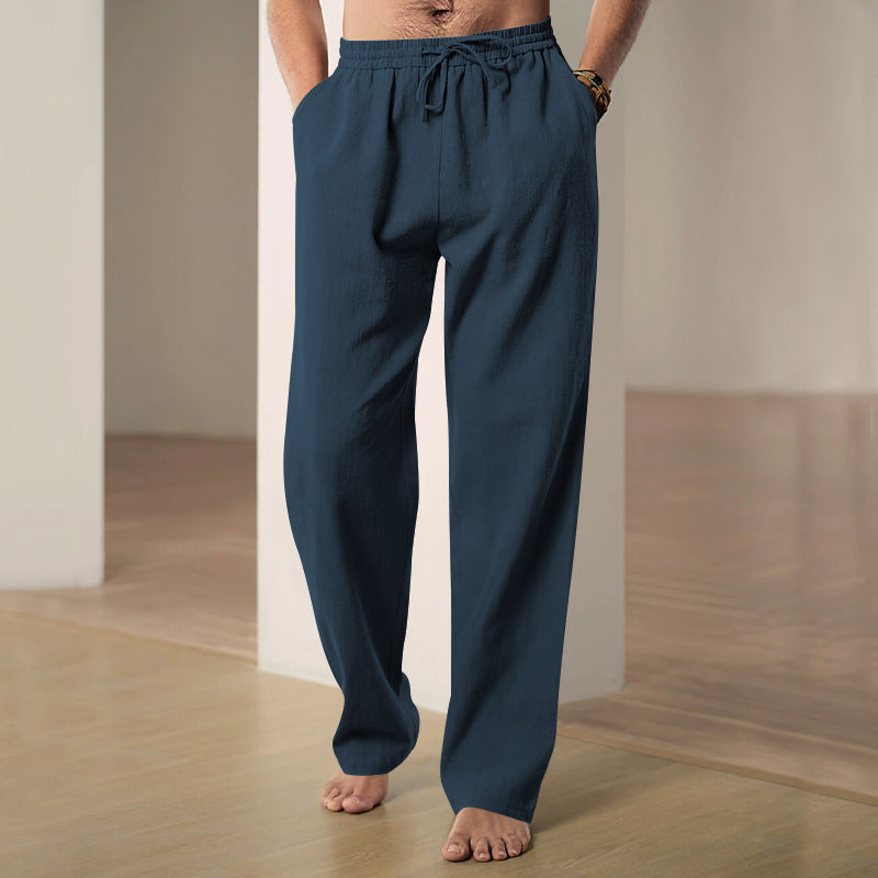 Herren komfortable Leinen-Loungehose mit extra weitem Bein, verstellbarem Kordelbund und atmungsaktiver Sommerqualität Drune