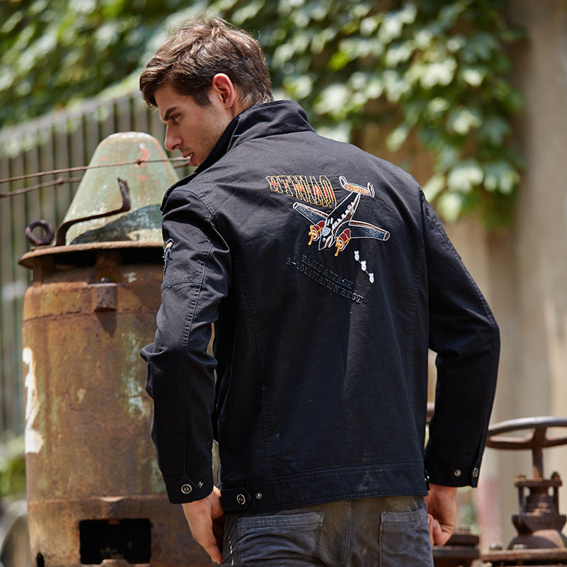 Herren Canvas-Fieldblouson im Military-Look mit Patchdetails und Mehrfachtaschen Drune