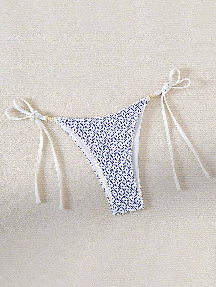 Damen Bikinihose mit seitlichen Bindebändern und floralem Muster Drune