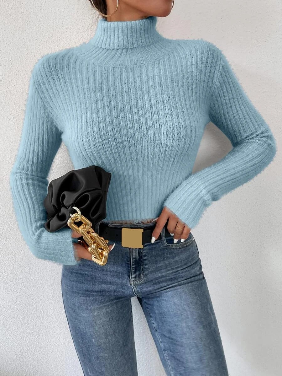 Damen Kurzer Rippstrick-Rollkragenpullover mit flauschiger Mohair‑Optik Drune