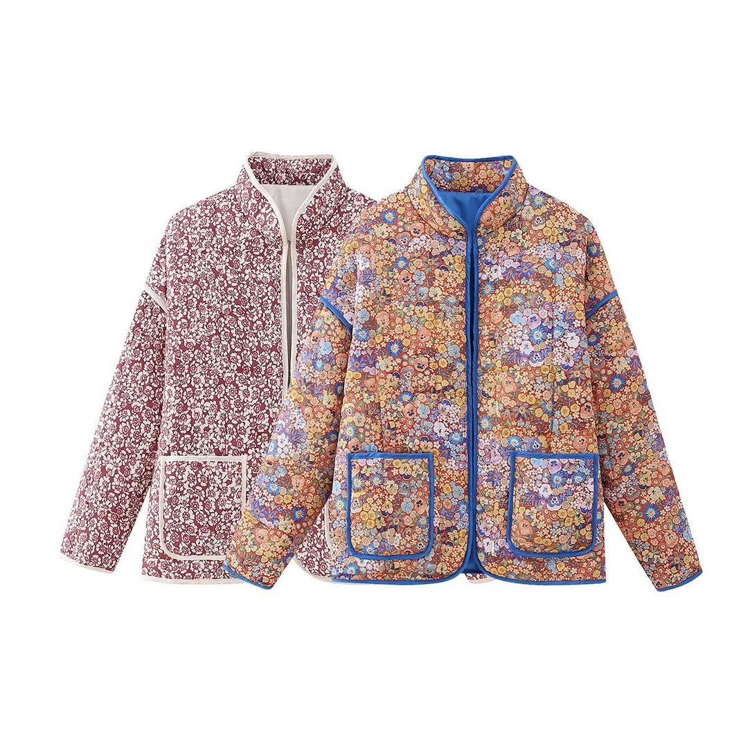 Damen nan gesteppte Kurzjacke mit floralem Allover-Print, leichter Wattierung, Stehkragen und aufgesetzten Taschen Drune