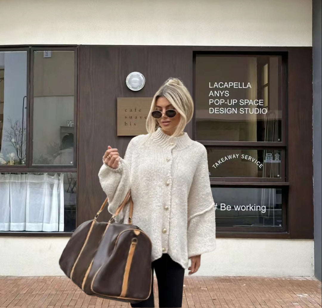 Damen Strickjacke mit weiten Ärmeln und Knopfdetails Drune