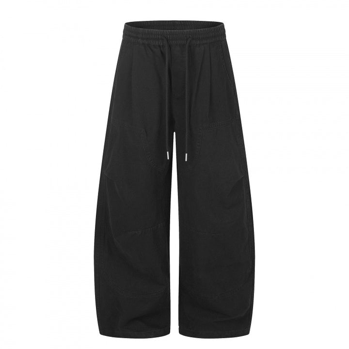 Damen Weite Cropped-Cargo-Hose mit Gummibund, Tunnelzug und aufgesetzten Taschen Drune