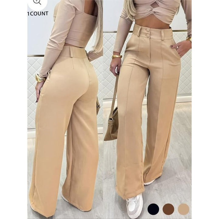 Damen Hochtaillierte weite Palazzo-Hose mit Bügelfalte Drune