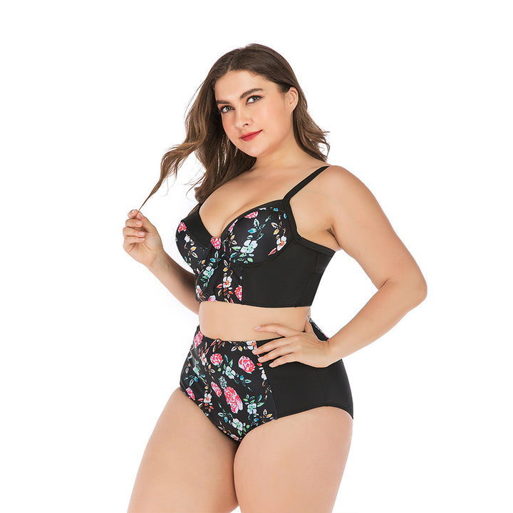Damen Hochtailliertes Bikini-Set mit floralem Oberteil und unterstützendem Schnitt Drune