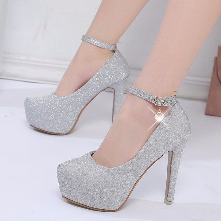 Damen Glitzernde Plateau-Pumps mit feinem Riemchen und elegantem Schmuckdetail Drune