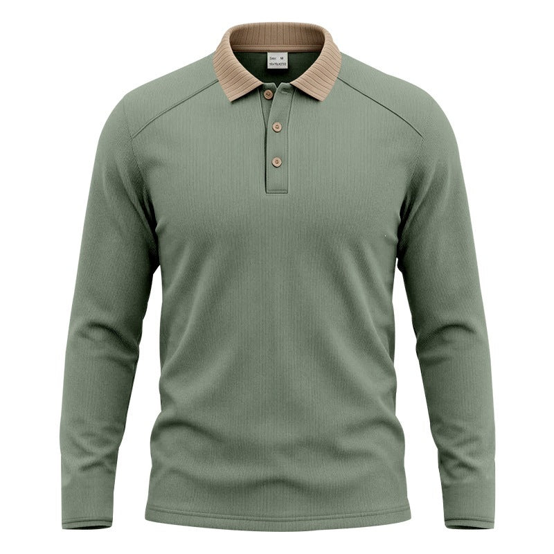 Herren Langarm-Polo aus feinem Rippstrick mit Kontrastkragen und Knopfleiste Drune