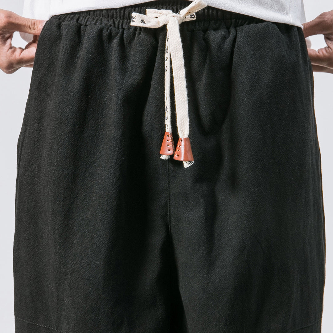 Herren nan relaxed Fit Leinen-Jogger mit Tunnelzug, eingesetzten Knieteilen und elastischen Bündchen Drune
