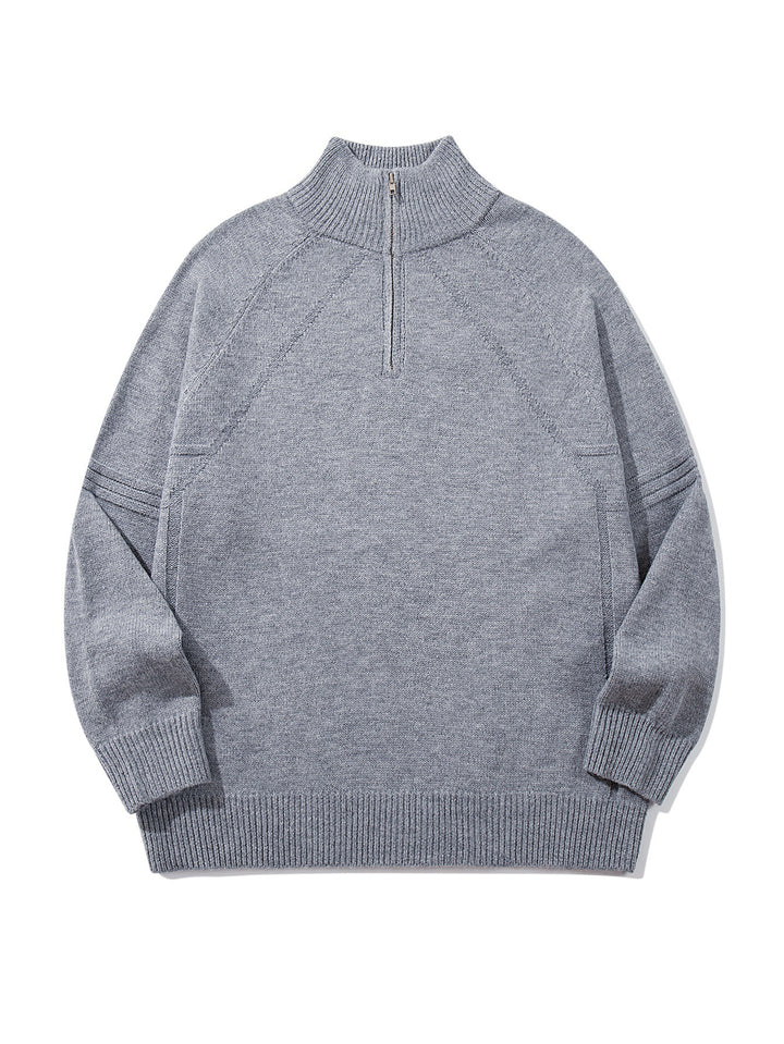 Unisex Halfzip-Strickpullover mit hohem Rippkragen und Raglanärmeln Drune