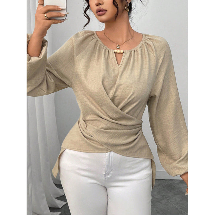 Damen Taillierte Wickelbluse mit Perlendetail und Ballonärmeln Drune
