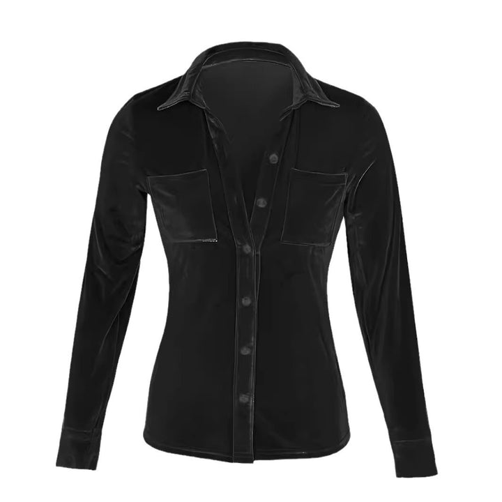 Damen elegante Seidenbluse mit Langen Ärmeln und aufgesetzten Taschen Drune
