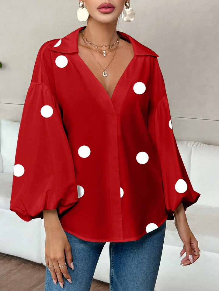 Damen Oversize-Bluse mit voluminösen Puffärmeln und Punktmuster Drune