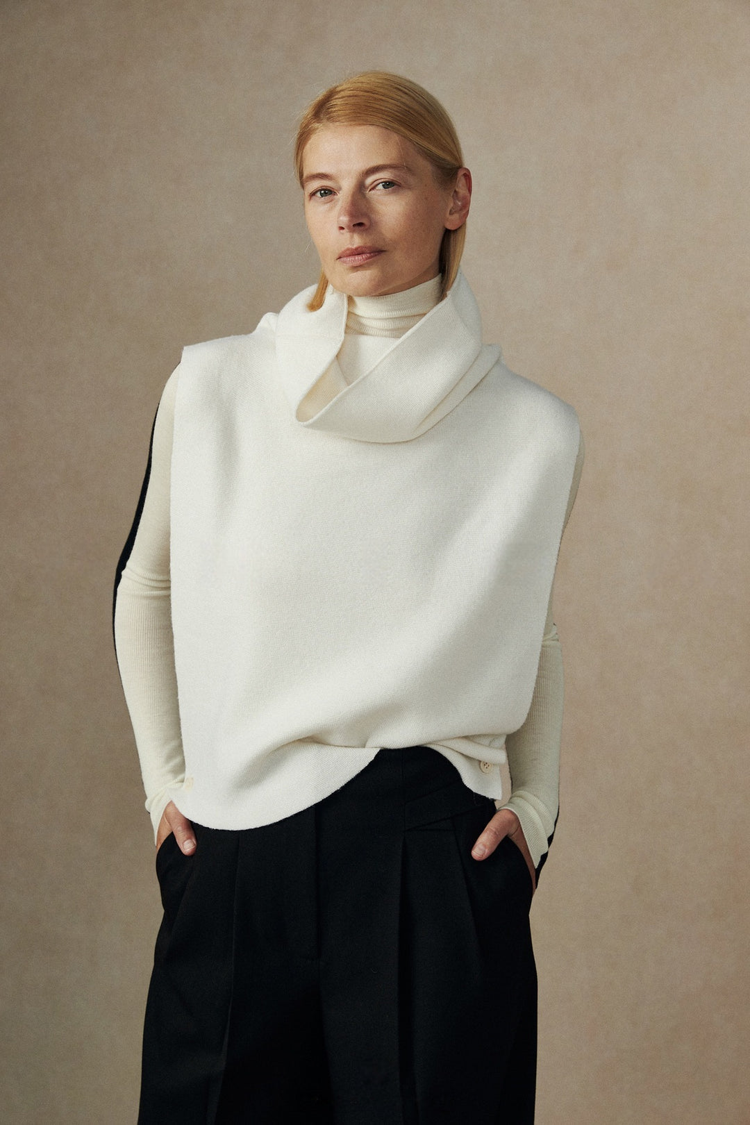 Damen lässige Strickweste mit hochgeschlagenem Kragen Drune