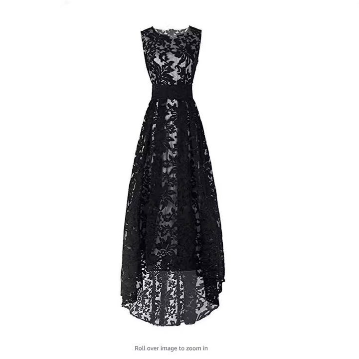 Damen Spitzen-Maxikleid mit elegantem langen Überwurf und floralen Details Drune