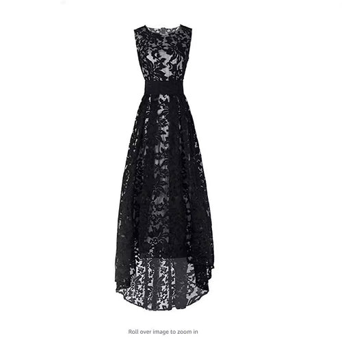 Damen Spitzen-Maxikleid mit elegantem langen Überwurf und floralen Details Drune