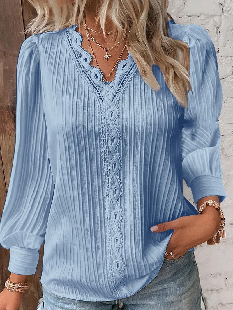 Damen Bluse mit raffiniertem Falten-Design und eleganten Spitzenakzenten Drune