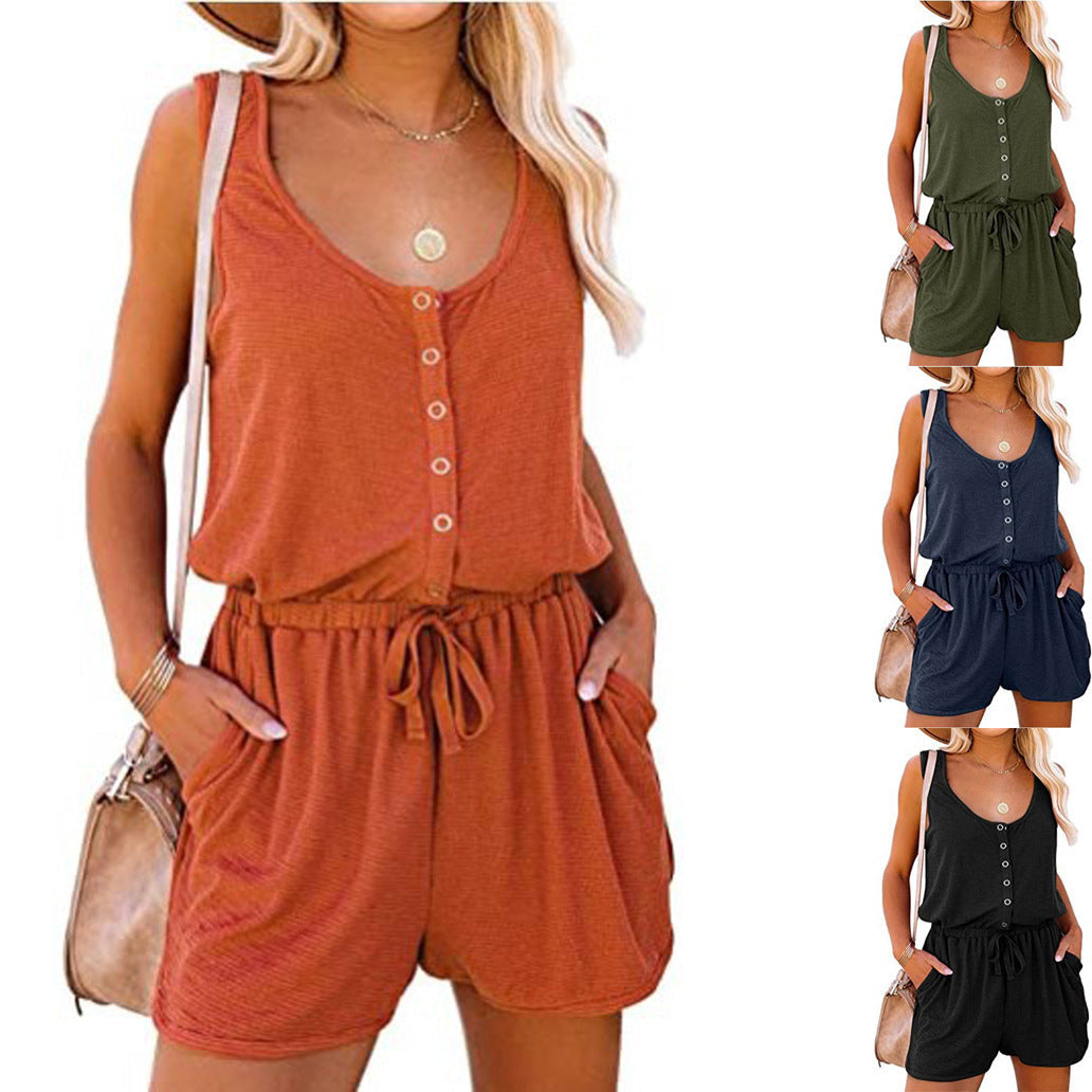 Damen Praktischer Jumpsuit mit Knopfdetails und verstellbarem Bund Drune
