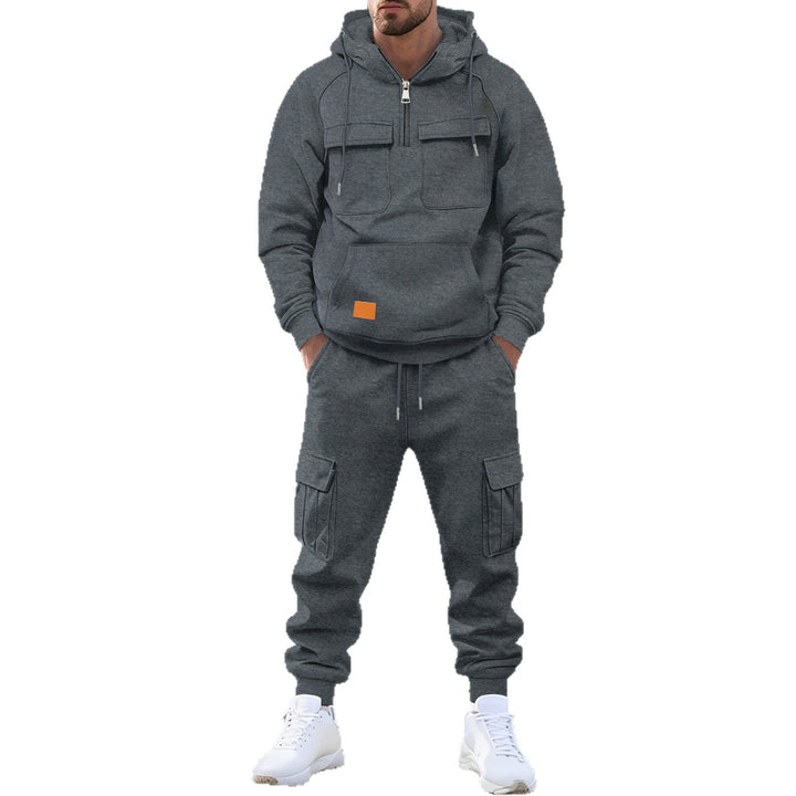 Herren technischer Oversize-Hoodie mit Halbzip, Kapuze, Kängurutasche und aufgesetzten Utility-Taschen Drune