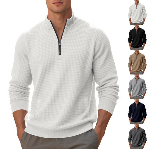 Herren Fleece-Pullover mit strukturiertem Design und hohem Kragen Drune
