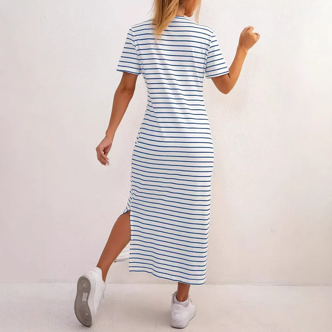 Damen Maxikleid mit seitlichen Schlitzen und gestreiftem Design Drune