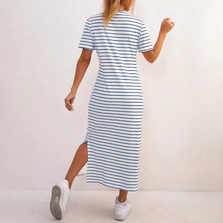 Damen Maxikleid mit seitlichen Schlitzen und gestreiftem Design Drune