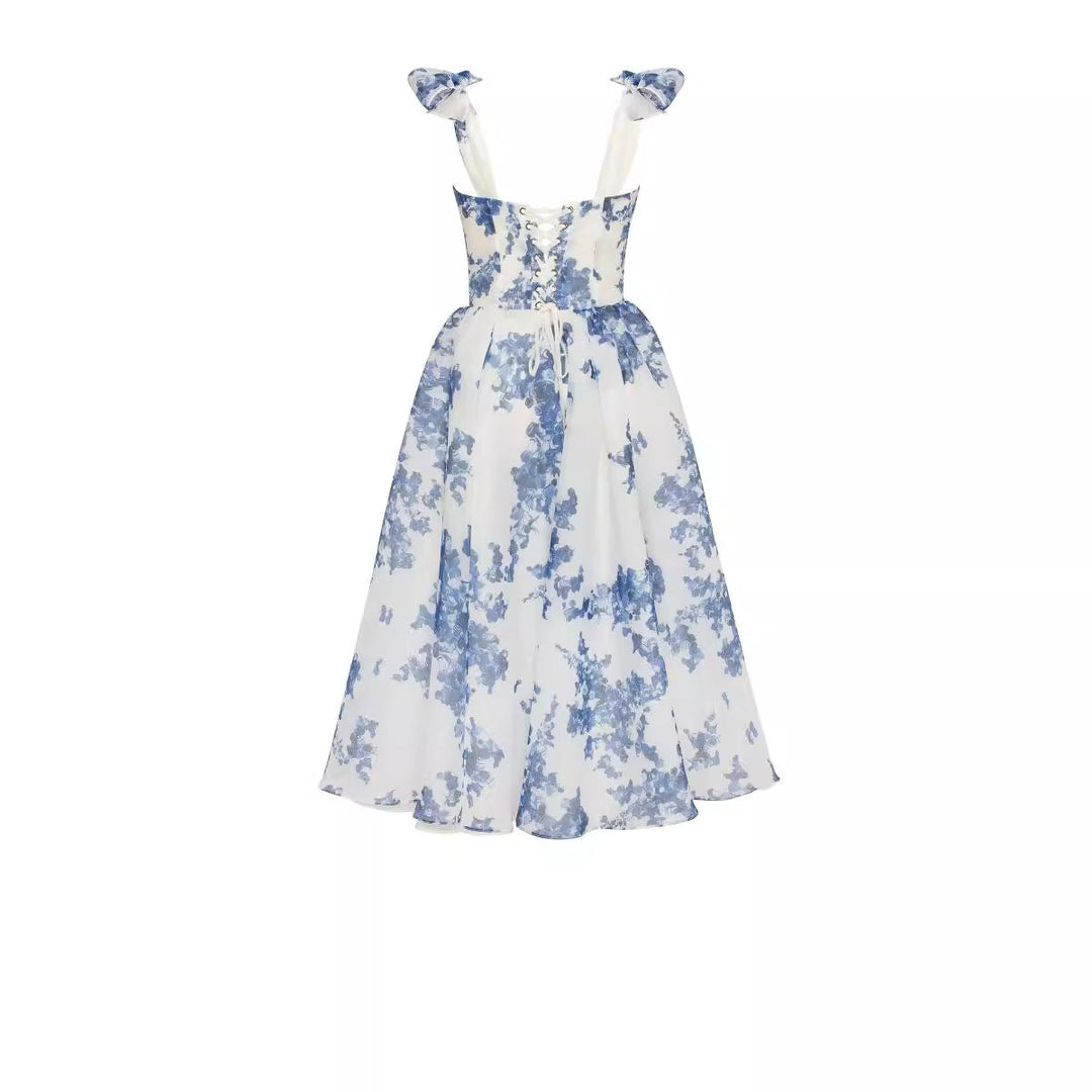 Damen Midikleid mit floralem Spitzenoberteil und zarten Rüschendetails Drune