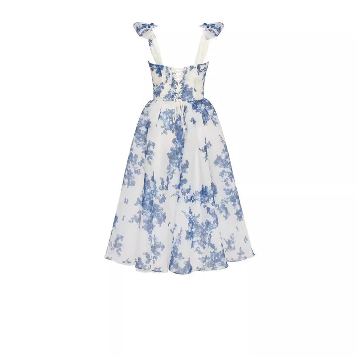 Damen Midikleid mit floralem Spitzenoberteil und zarten Rüschendetails Drune