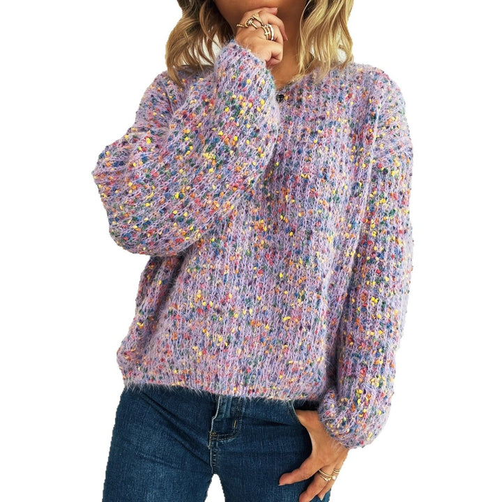 Damen komfortabler Strickpullover mit buntem Strukturmuster und weit geschnittenen Ärmeln Drune