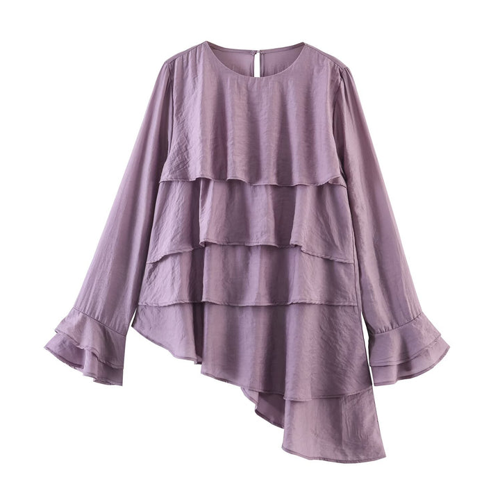Damen Gestufte Rüschenbluse mit Glockenärmeln und asymmetrischem Saum Drune