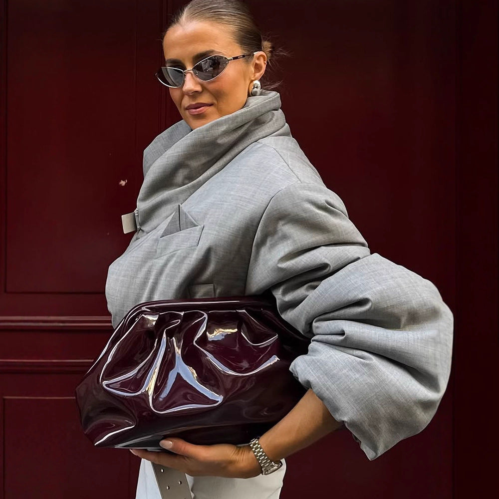 Damen wattierter Oversize-Blazer mit hohem Schalkragen und Taillengürtel Drune