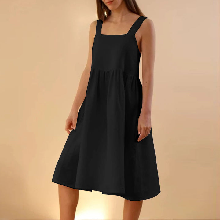 Damen Sommerkleid mit tiefem Rückenausschnitt und Knopfdetails Drune