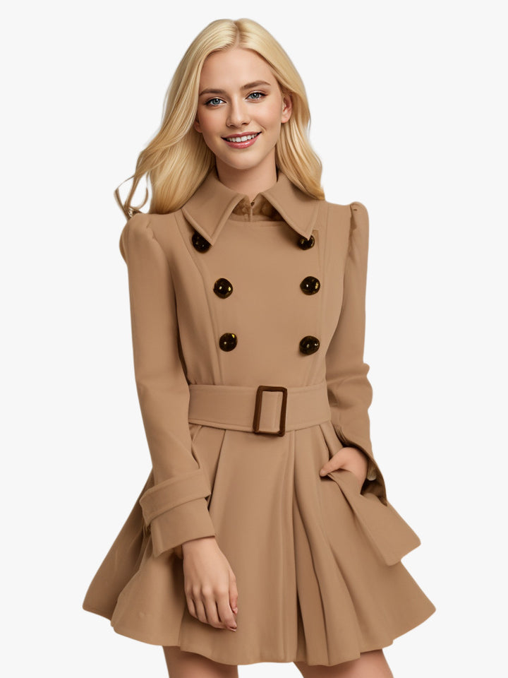 Damen eleganter Trenchcoat mit ausgestelltem Schnitt und französischem Kragen Drune