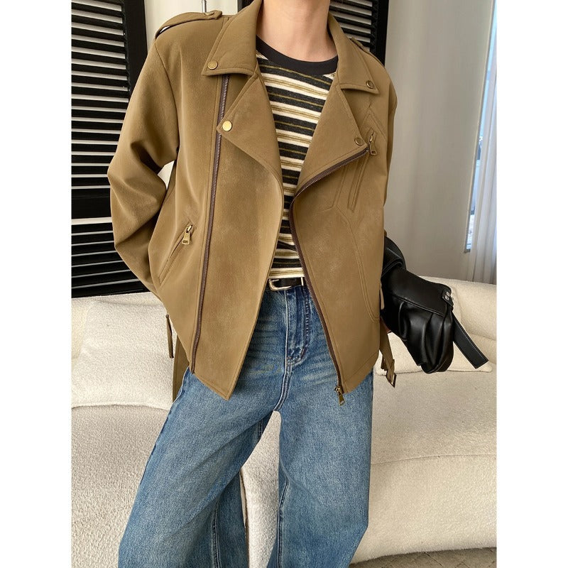 Damen Kunstleder-Bikerjacke mit eleganten Details und asymmetrischem Reißverschluss Drune