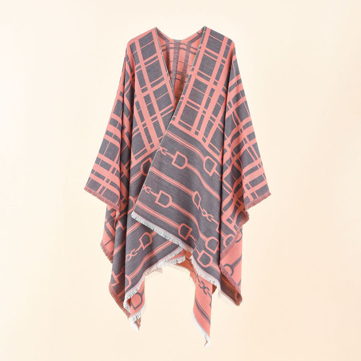 Damen Jacquard-Umhang mit Steigbügel‑Motiv und Fransensaum Drune
