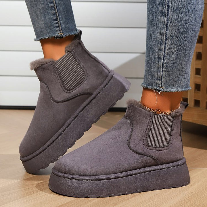 Damen  gefütterte Chelsea-Boots im Velours‑Look mit hohem Plateau‑Sohlenprofil und weichem Innenfutter Drune