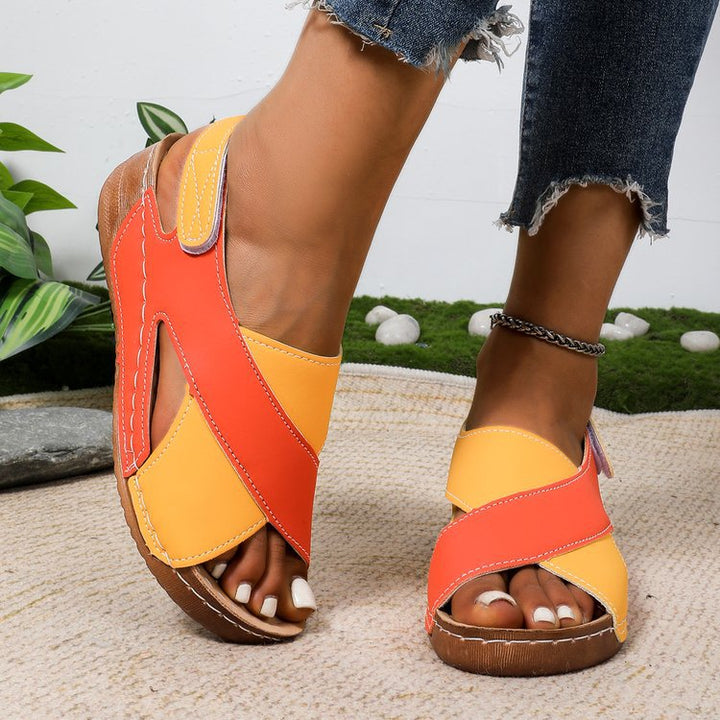 Damen Cross‑Riemen Komfort‑Sandalen mit Klettverschluss Drune