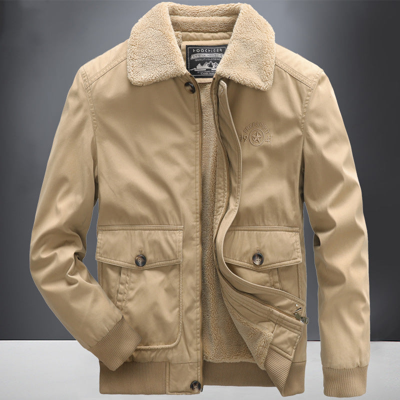 Herren Fliegerjacke im Vintage-Utility-Stil mit Teddyinnenfutter und Rippbündchen Drune