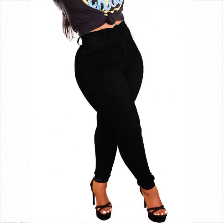 Damen hochgeschnittene figurformende Skinny-Jeans mit schlankmachendem Bund Drune