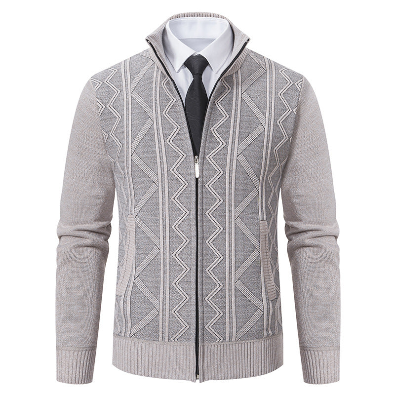 Herren nan Strickjacke mit Reißverschluss, Stehkragen und strukturierter Zopfmuster-Optik Drune
