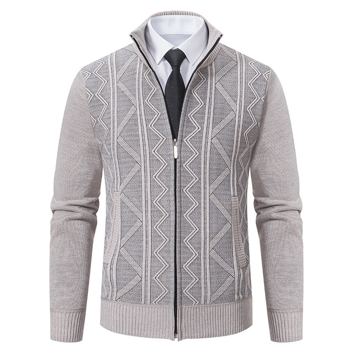 Herren nan Strickjacke mit Reißverschluss, Stehkragen und strukturierter Zopfmuster-Optik Drune