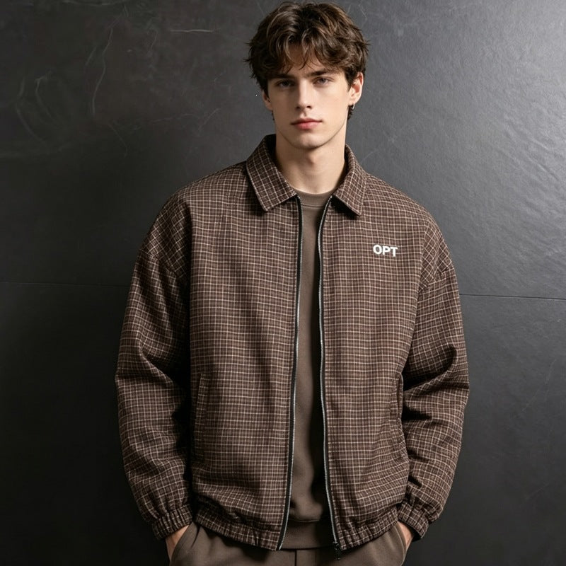 Herren Karierte Utility Jacke Drune