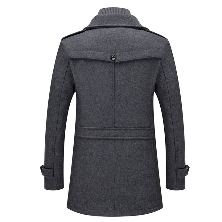 Herren nan eleganter zweireihiger Wollmantel mit abnehmbarem Strickkragen und verdecktem Reißverschluss Drune