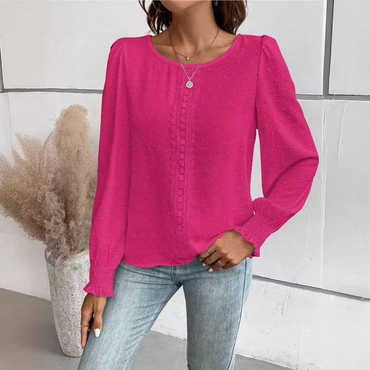 Damen luftige Bluse mit feinem Stickmuster Drune