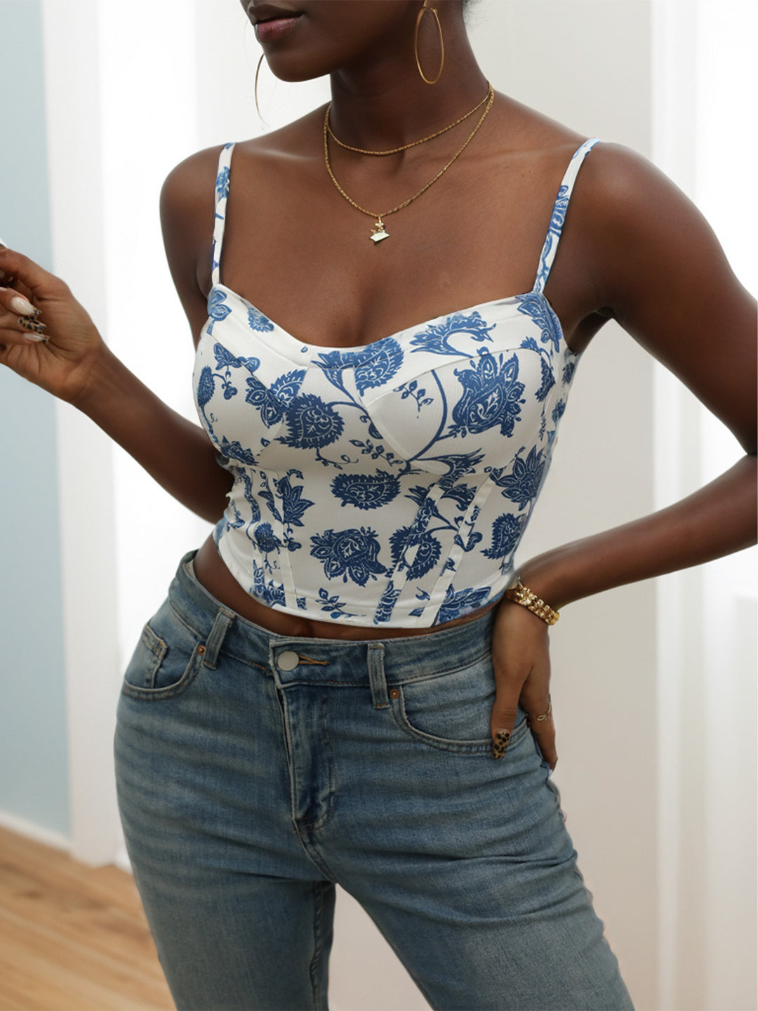 Damen Blütenmuster Cropped Top Drune