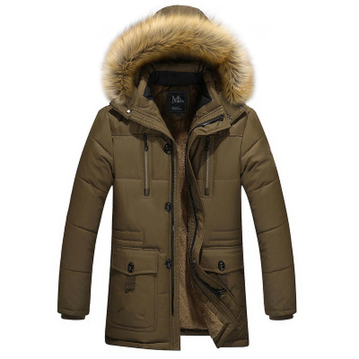 Herren Parka mit Teddyfutter, Kunstfellkapuze und Multifunktionstaschen Drune
