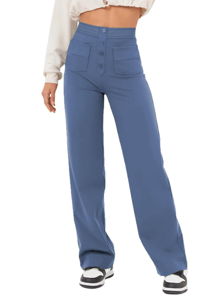 Damen Hochtaillierte weite Hose mit Knopfleiste und aufgesetzten Taschen Drune