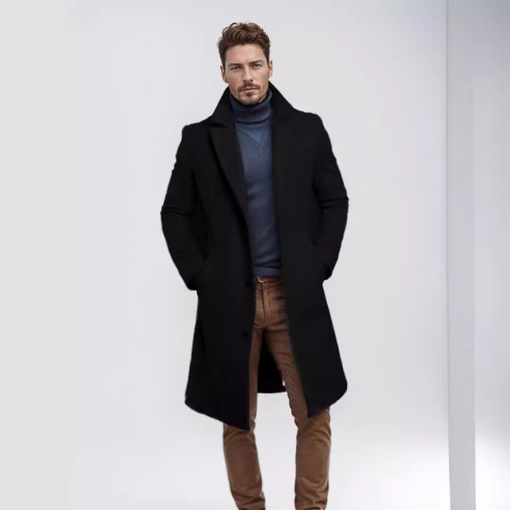 Herren eleganter Langmantel mit strukturiertem Obermaterial und praktischen Taschen Drune