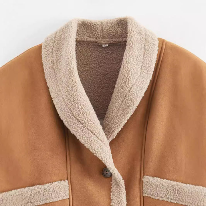 Damen nan boxy Kurzjacke im Aviator Look mit großem Schalkragen und Teddyfutter Drune
