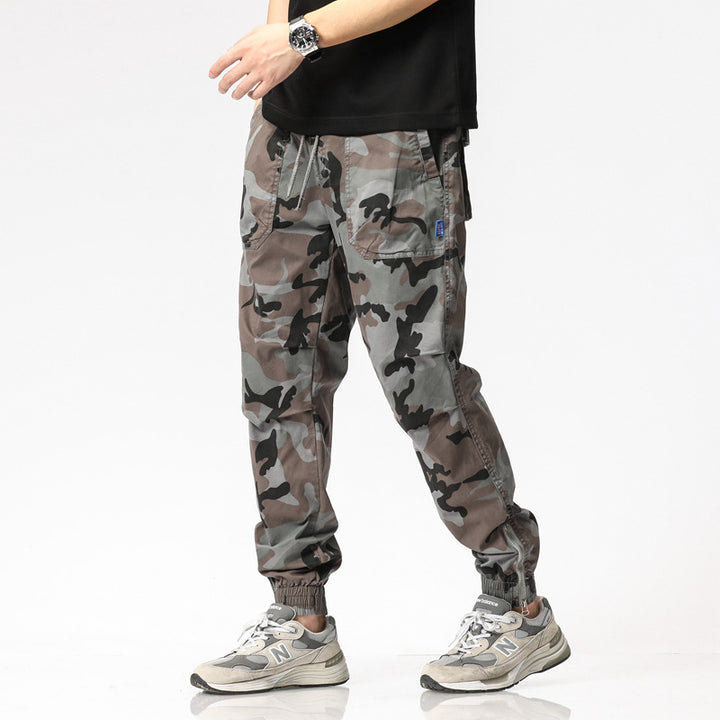 Herren Camouflage-Cargo-Joggerhose mit Tunnelzug, Mehrfachtaschen und gerippten Beinabschlüssen Drune